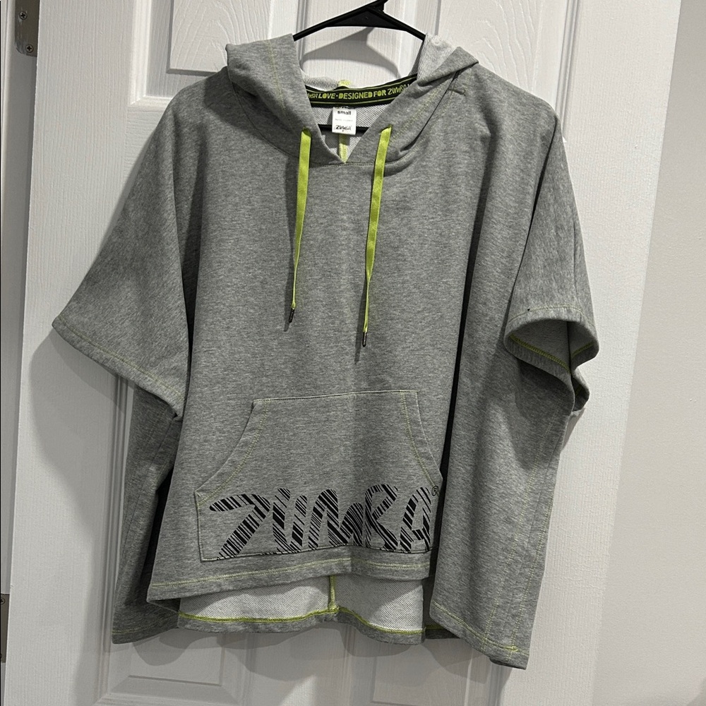 ZUMBA NWOT Vintage Gray Hooded Poncho with Neon Green Details